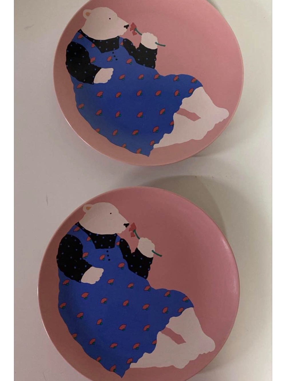 Paris Bottman Bear smelling flower, Whimsy Decorative Plate - Set of 2